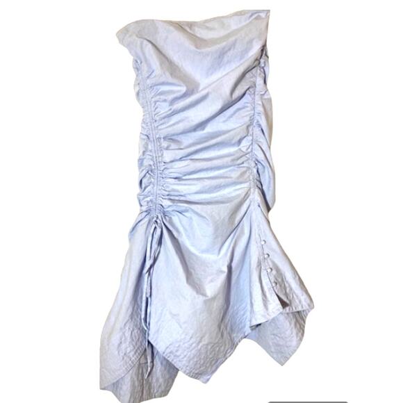 BIG SALE! Powder BLUE Dahlia Strapless Ruched Oxford Dress - Tanya Taylor - SM - Picture 5 of 9